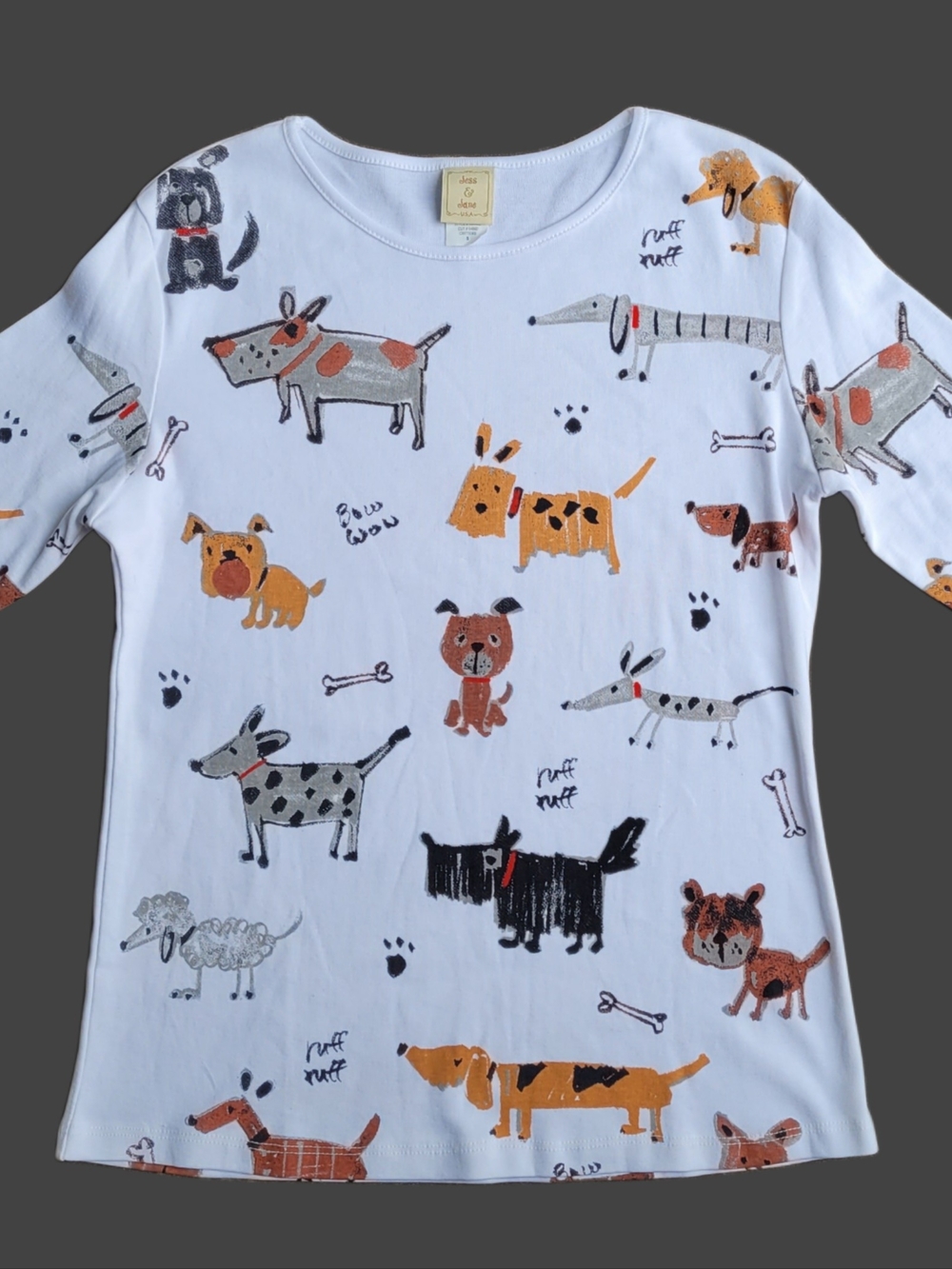 Jess & Jane Playful Dog Print Long Sleeve Tee - White